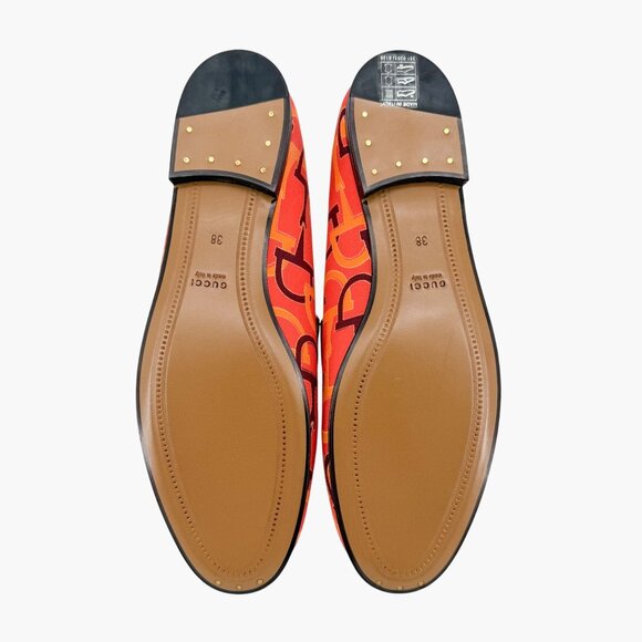 Gucci Jordaan Orange Canvas Horsebit Loafers Flat Shoes Size 38 US 8 Women's - Picture 4 of 15